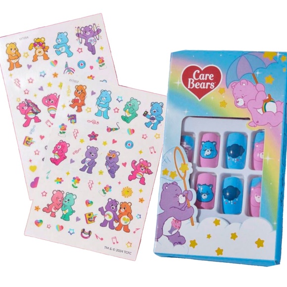 Care Bears Cartoon Fake Press On Nails & Body Temporary Tattoo Stickers New Lot - Picture 1 of 12